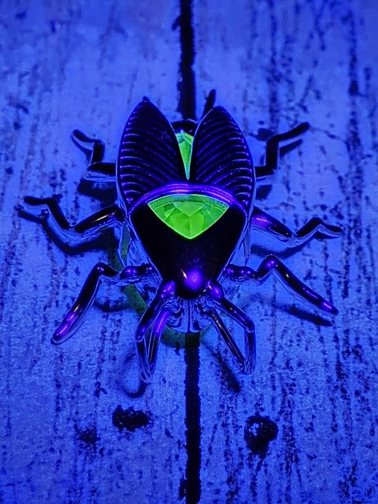 Uranium Glass Pendant new Sterling Silver "Fallout" Radroach design with Vintage Yellow Uranium Glass stone that glows under black/UV light