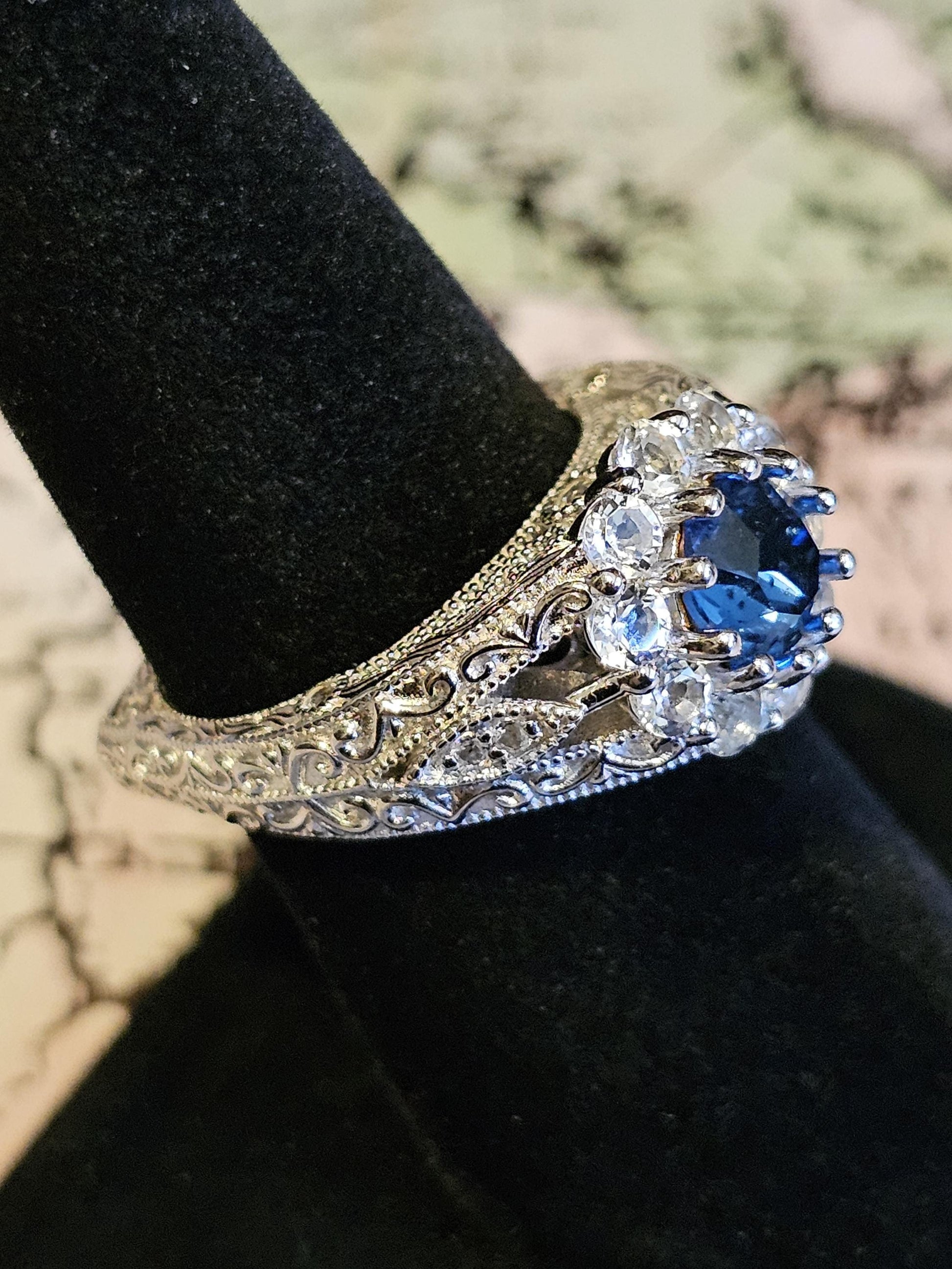 Uranium Glass Round cut Ring Old Euro style new Sterling Silver size 7 vintage rare Blue Uranium glass stone that glows under black/UV light