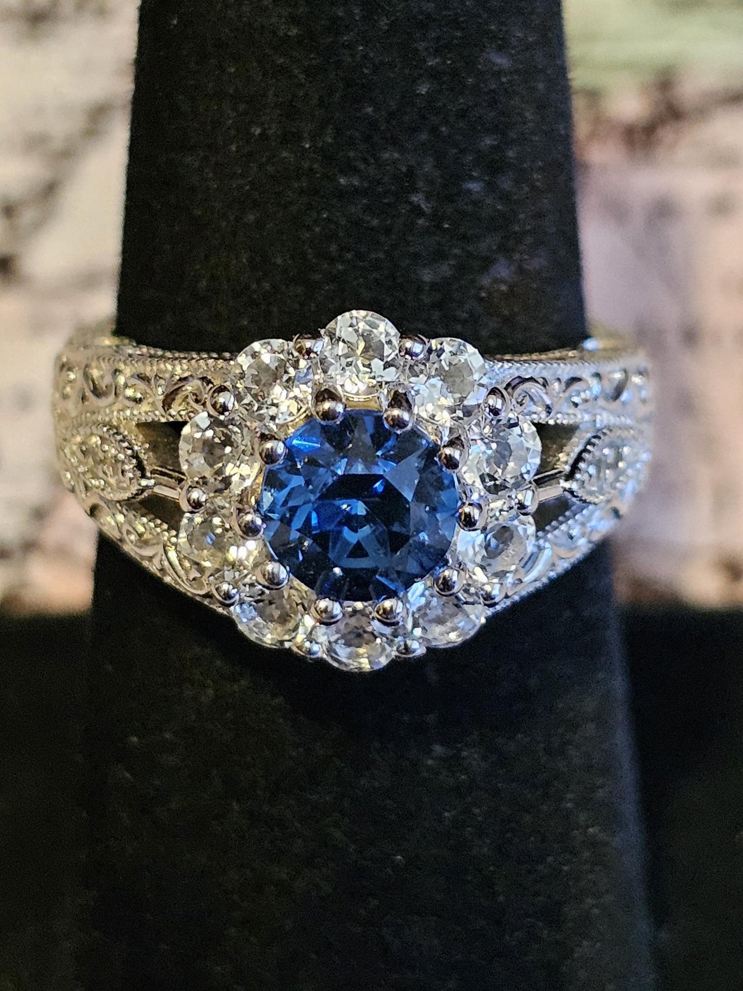 Uranium Glass Round cut Ring Old Euro style new Sterling Silver size 7 vintage rare Blue Uranium glass stone that glows under black/UV light