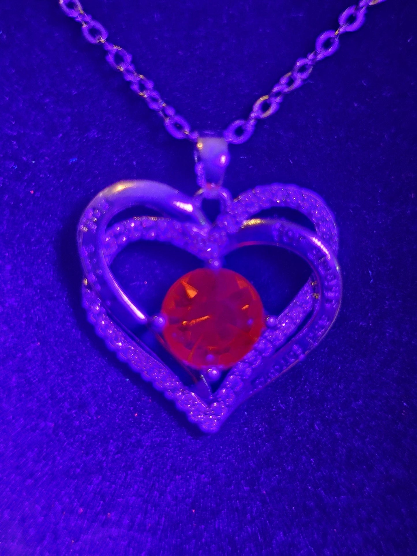 Uranium Glass Pendant w/ Necklace, new Sterling Silver setting with vintage Round cut Cadmium glass stone that glows under black/UV light