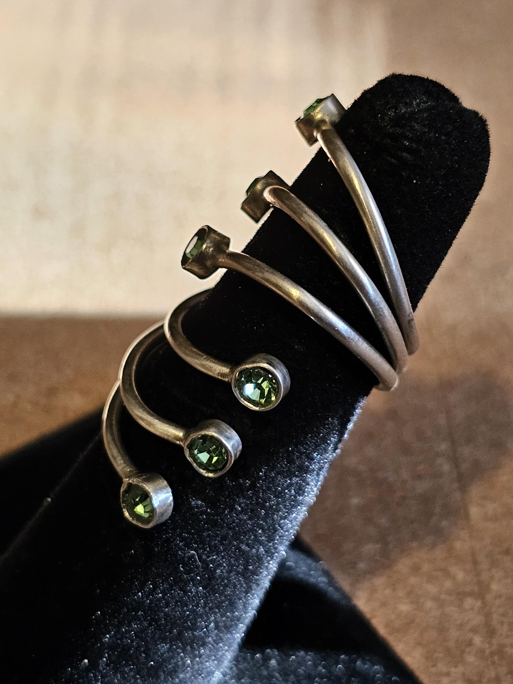 Uranium Glass Adjustable Ring new handcrafted Sterling Silver with six vintage 3 mm Uranium glass stones glow under black / UV light