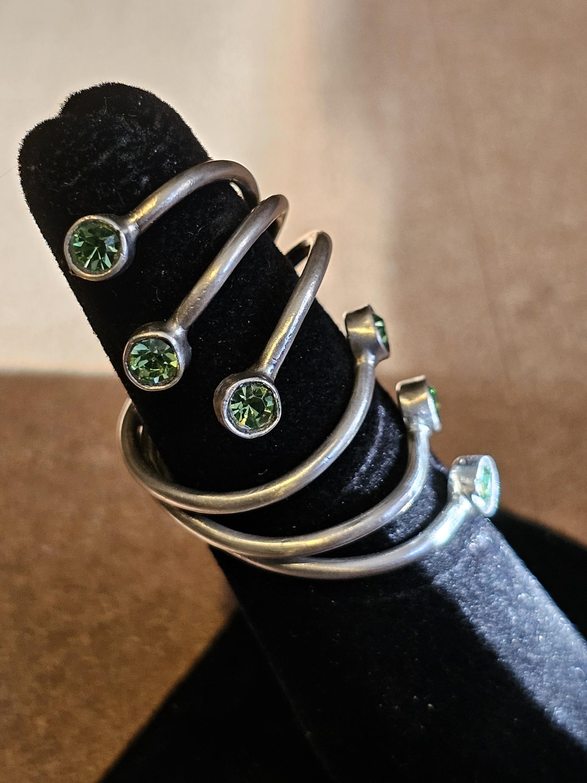 Uranium Glass Adjustable Ring new handcrafted Sterling Silver with six vintage 3 mm Uranium glass stones glow under black / UV light