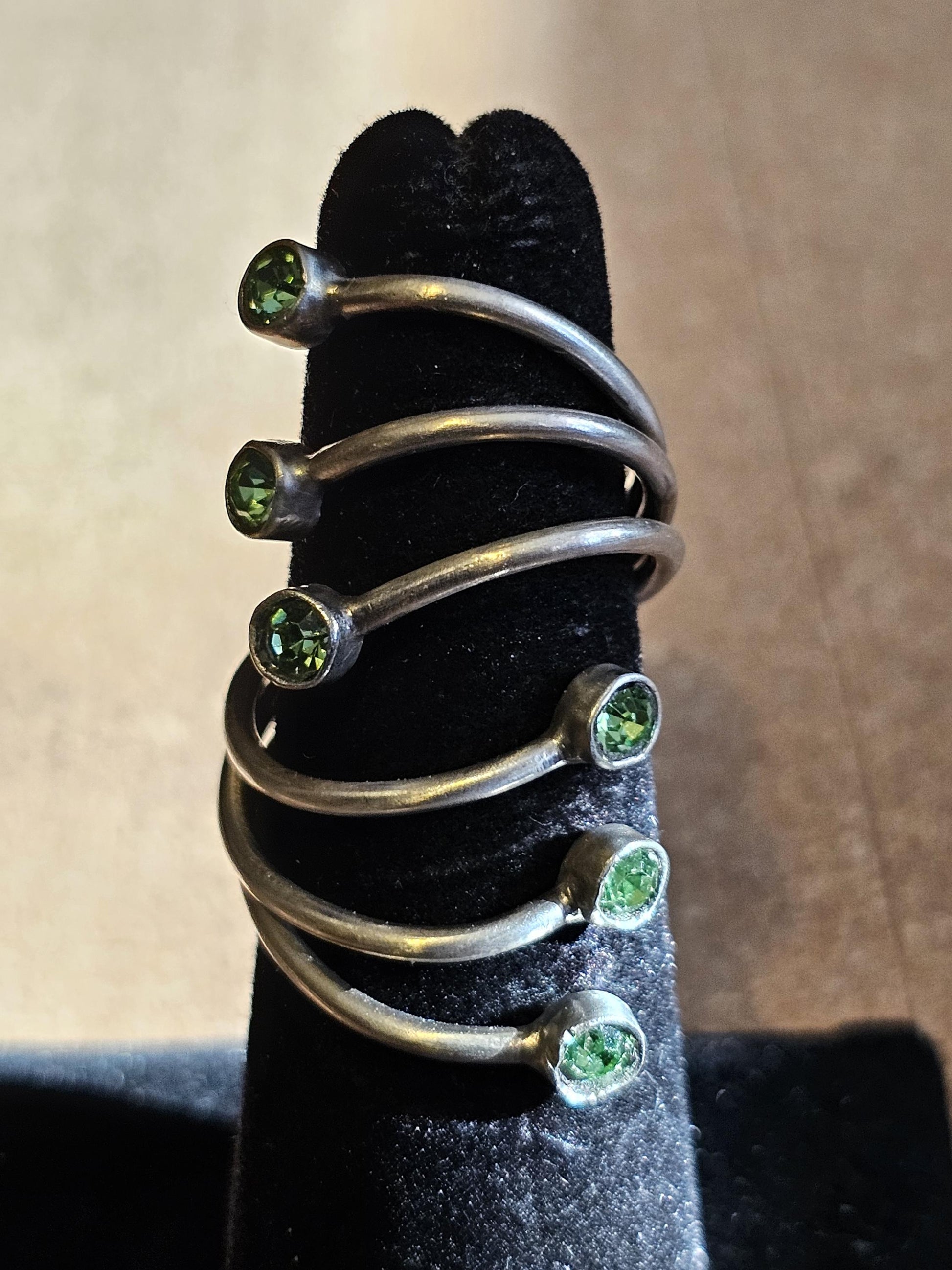 Uranium Glass Adjustable Ring new handcrafted Sterling Silver with six vintage 3 mm Uranium glass stones glow under black / UV light