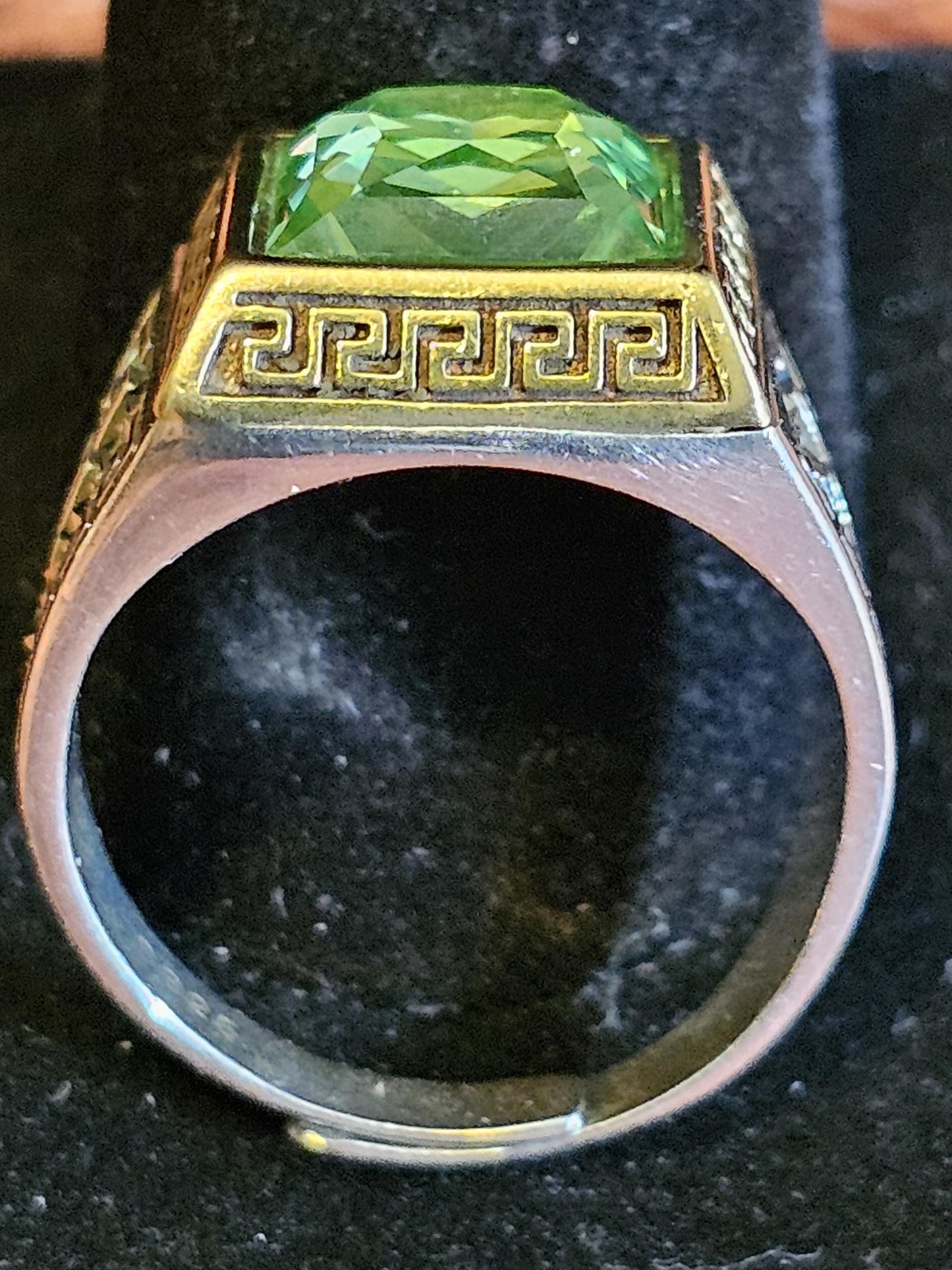 Uranium Glass Men's Ring new Sterling Silver Adjustable with 10x10 mm vintage Uranium glass Square cut stone glows under black / UV light