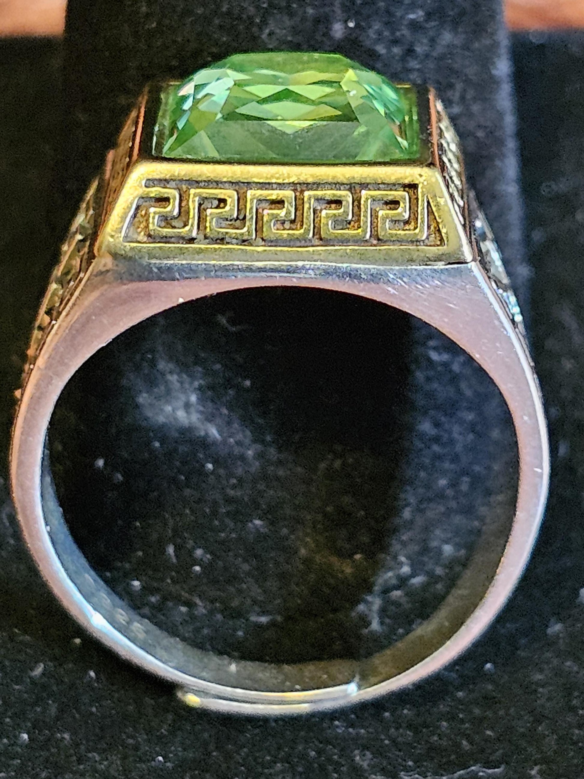 Uranium Glass Men's Ring new Sterling Silver Adjustable with 10x10 mm vintage Uranium glass Square cut stone glows under black / UV light