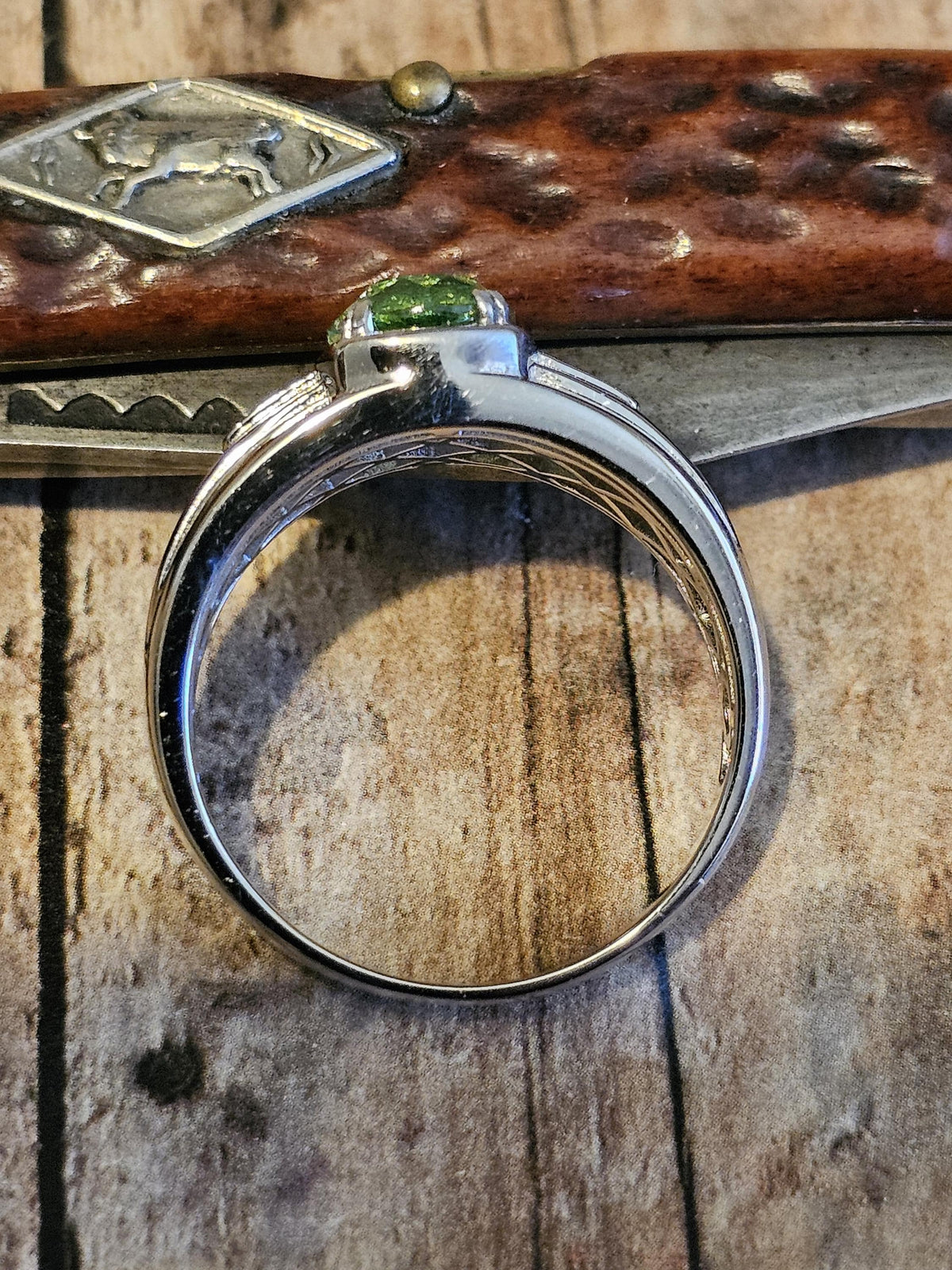 Uranium Glass Men's Ring size 13 new Sterling Silver with a vintage Oval cut Uranium glass stone that glows under black/UV light