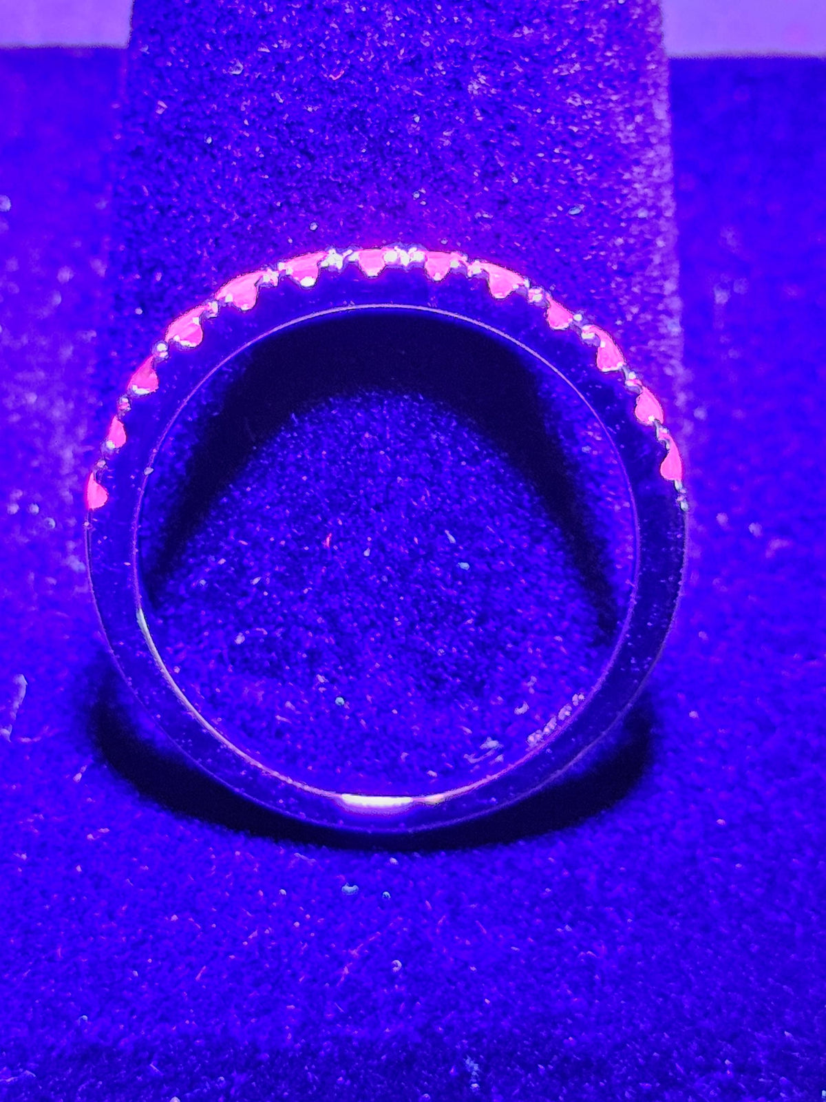 Natural Ruby Ring size 6, 7, 8, and 9 in New Sterling Silver Half Eternity style 2 mm Round cut stones that glow Pink under Black/UV light