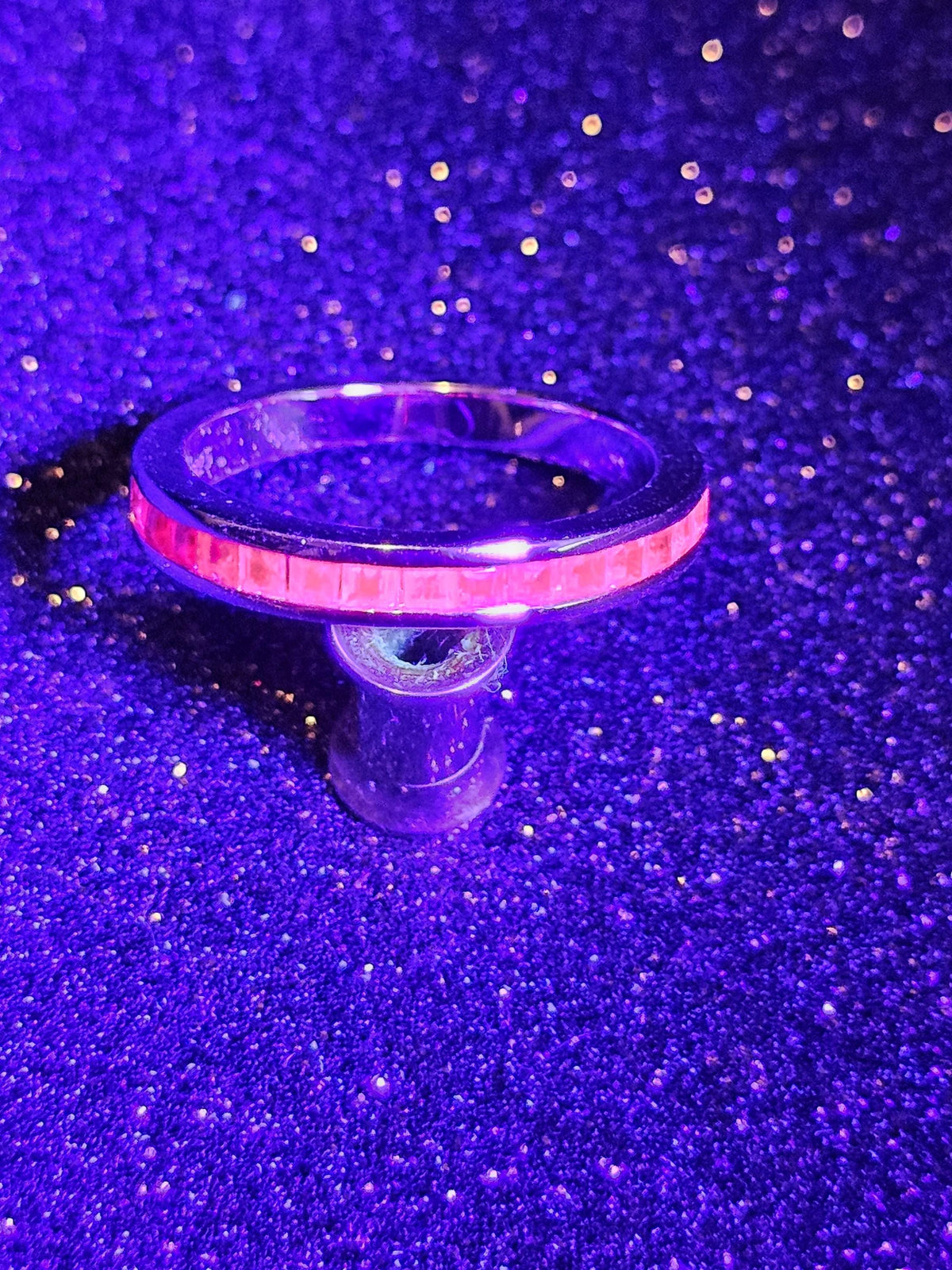 Natural Ruby Ring size 6, 7, 8, and 9 in New Sterling Silver Half Eternity style 2 mm Square cut stones that glow Pink under Black/UV light