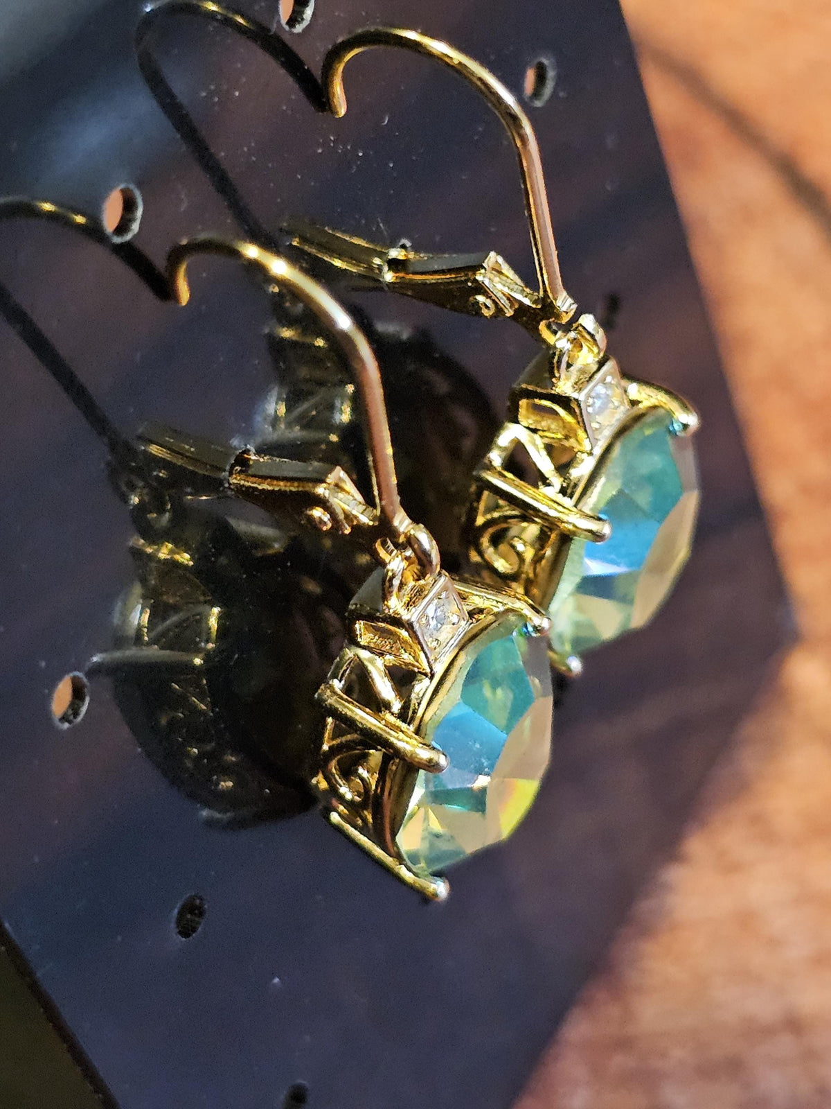Uranium Glass Leverback Earrings in Sterling Silver with Vintage Oval cut 12x10mm AB Uranium Glass stones, that glow under black/UV light