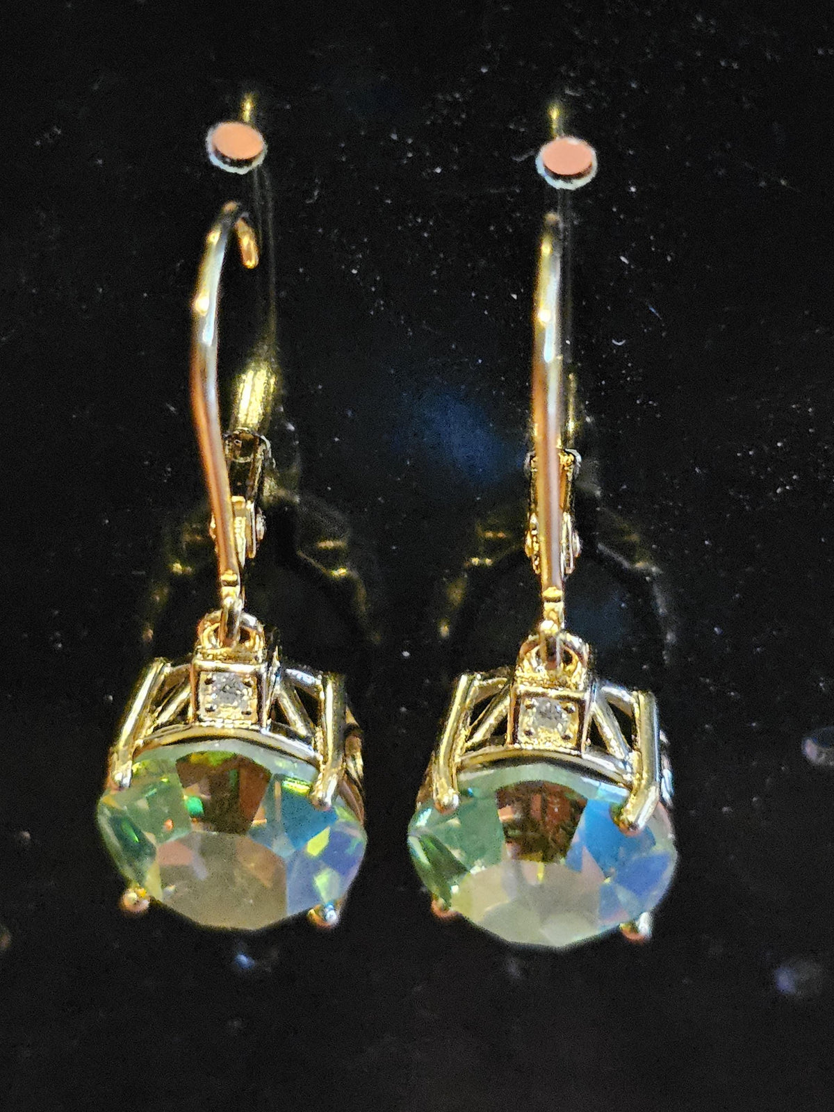 Uranium Glass Leverback Earrings in Sterling Silver with Vintage Oval cut 12x10mm AB Uranium Glass stones, that glow under black/UV light