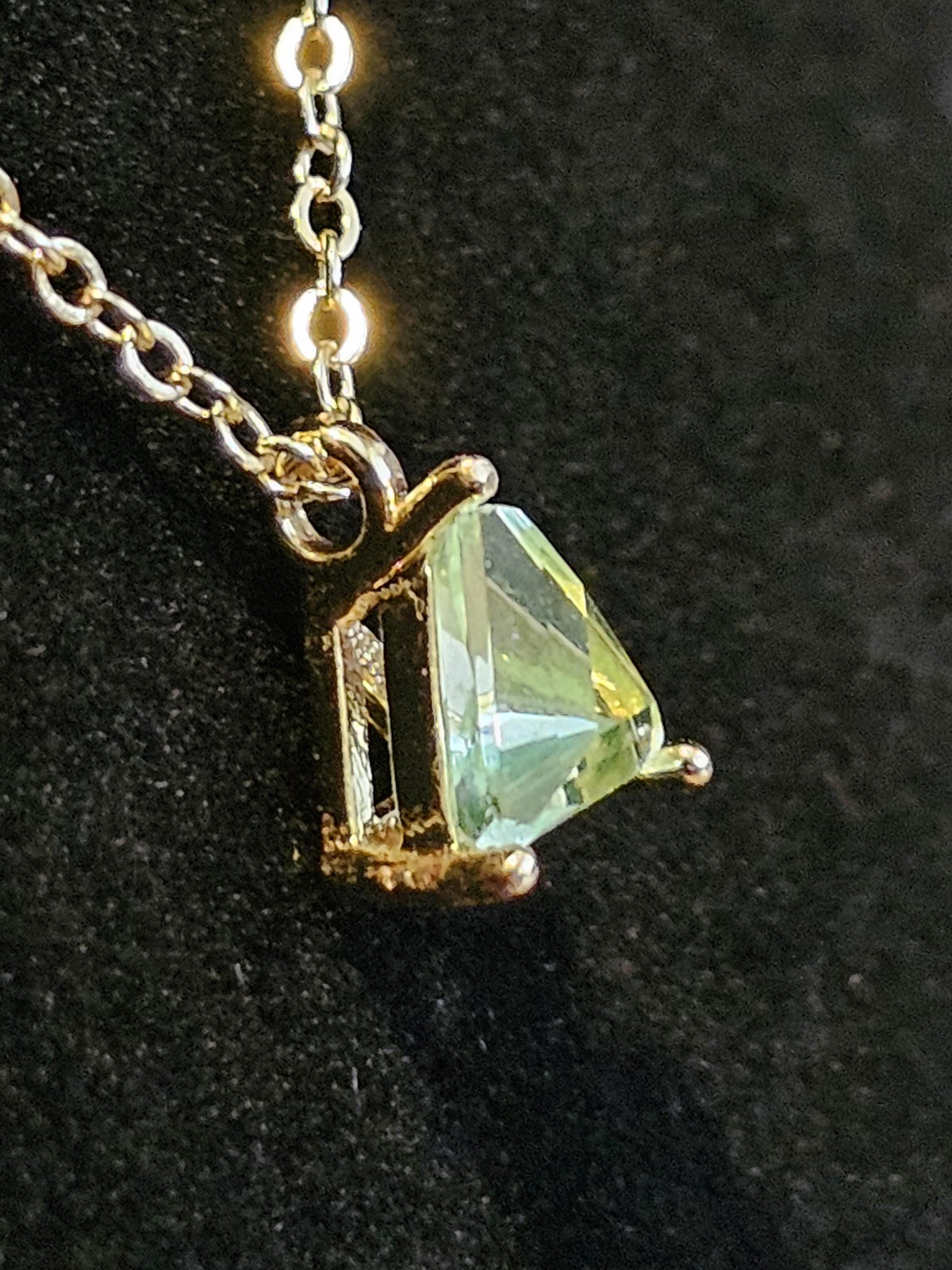 Uranium Glass Pendant READ DESCRIPTION in new Sterling Silver with a Trillion cut Uranium glass stone that glows under black / UV light