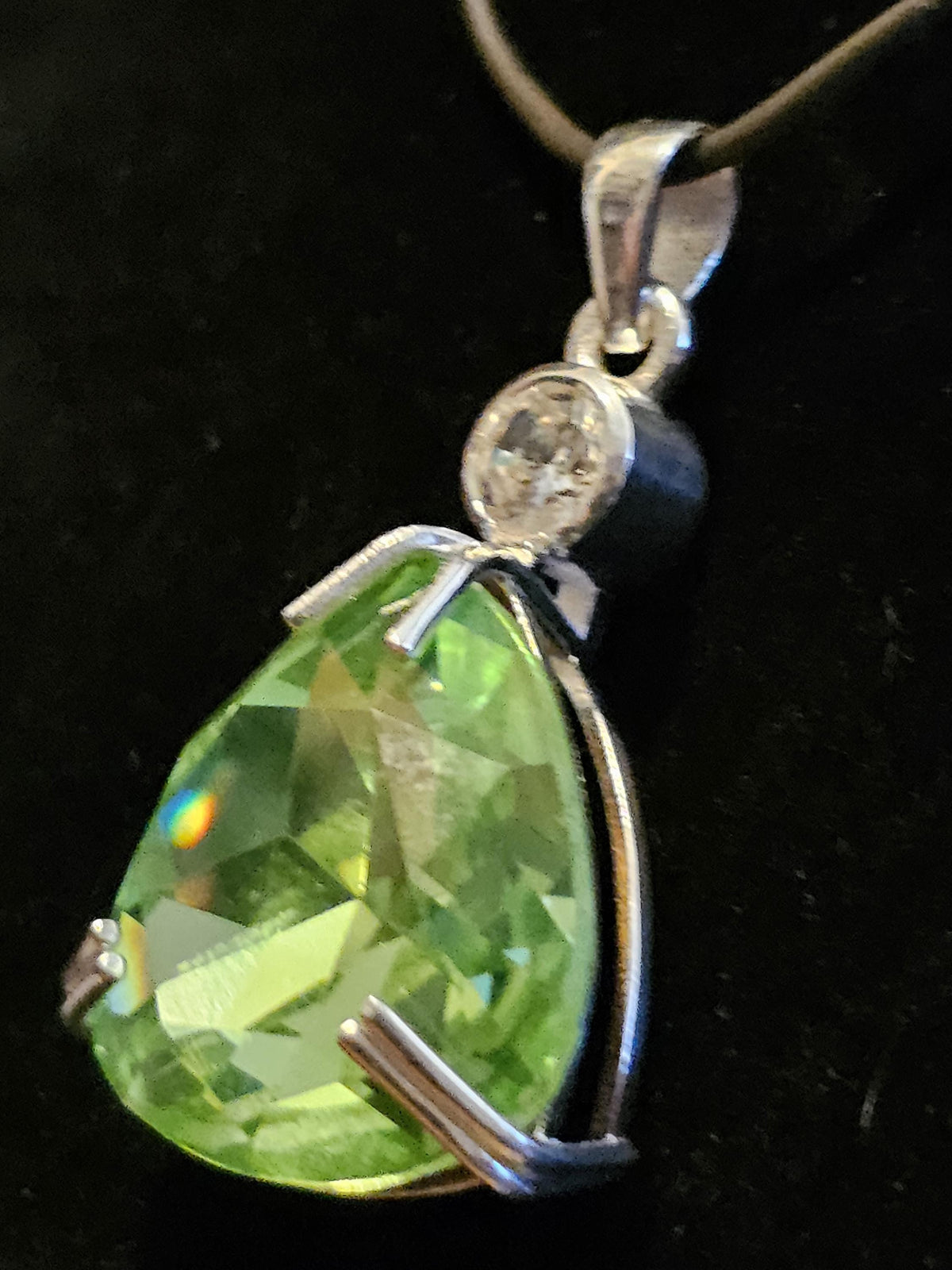 Uranium Glass Pendant in new Sterling Silver with a large 23 mm vintage Trillian cut Uranium Glass stone that glows under black / UV light