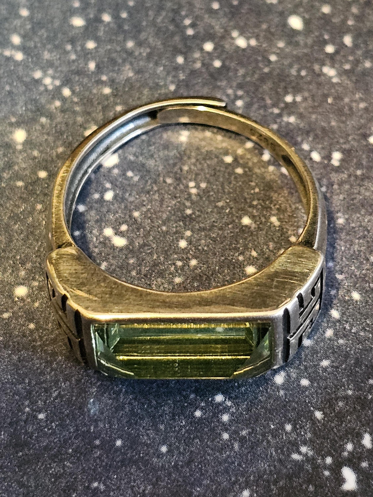 Uranium Glass Adjustable Ring new Sterling Silver Czechoslovakian 13x6 mm Uranium glass Emerald cut stone that glows under black / UV light