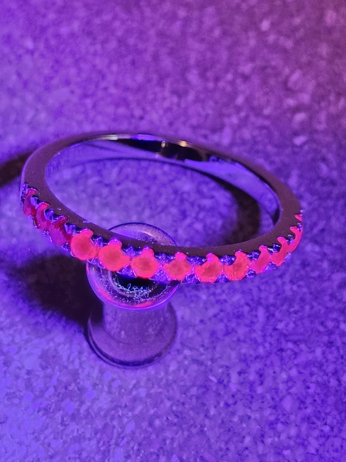 Natural Ruby Ring size 6, 7, 8, and 9 in New Sterling Silver Half Eternity style 2 mm Round cut stones that glow Pink under Black/UV light