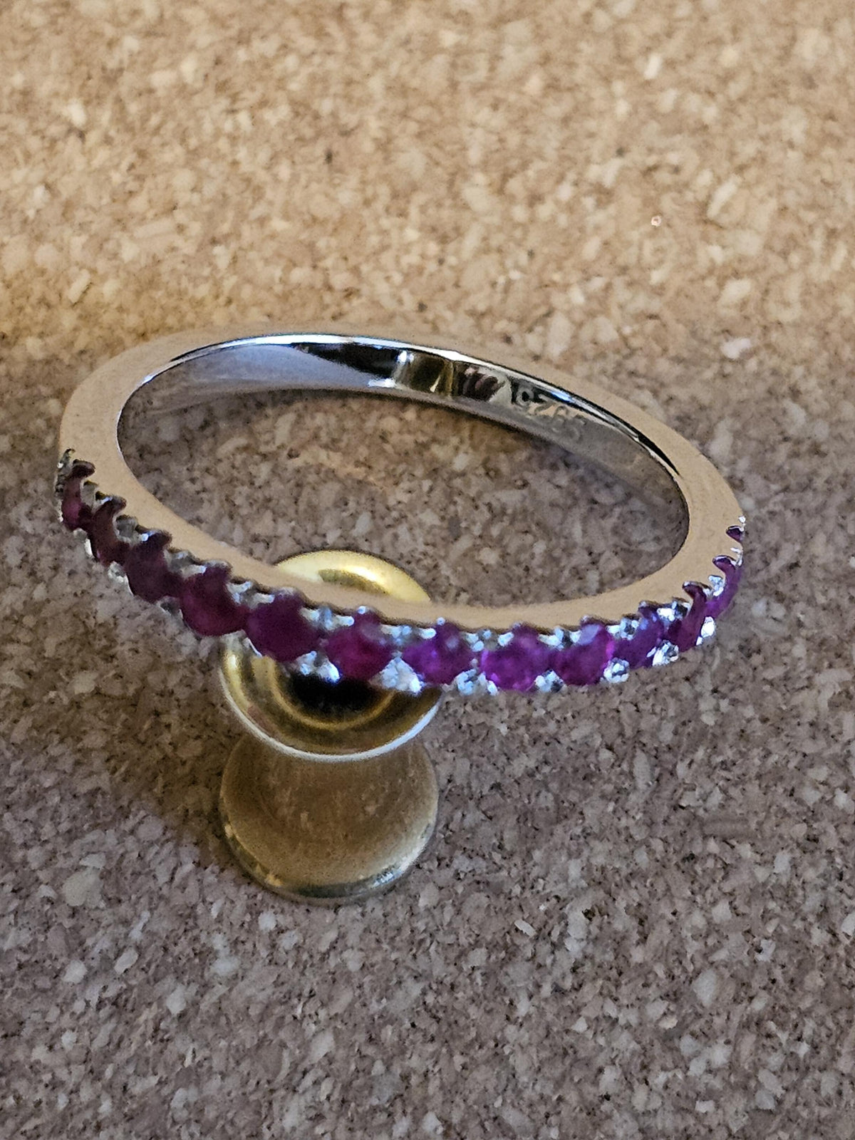 Natural Ruby Ring size 6, 7, 8, and 9 in New Sterling Silver Half Eternity style 2 mm Round cut stones that glow Pink under Black/UV light