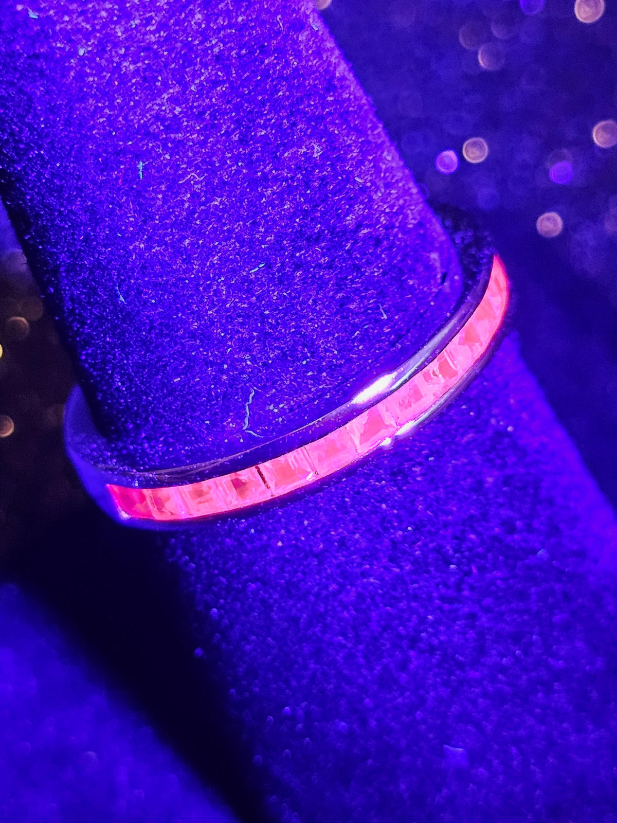Natural Ruby Ring size 6, 7, 8, and 9 in New Sterling Silver Half Eternity style 2 mm Square cut stones that glow Pink under Black/UV light