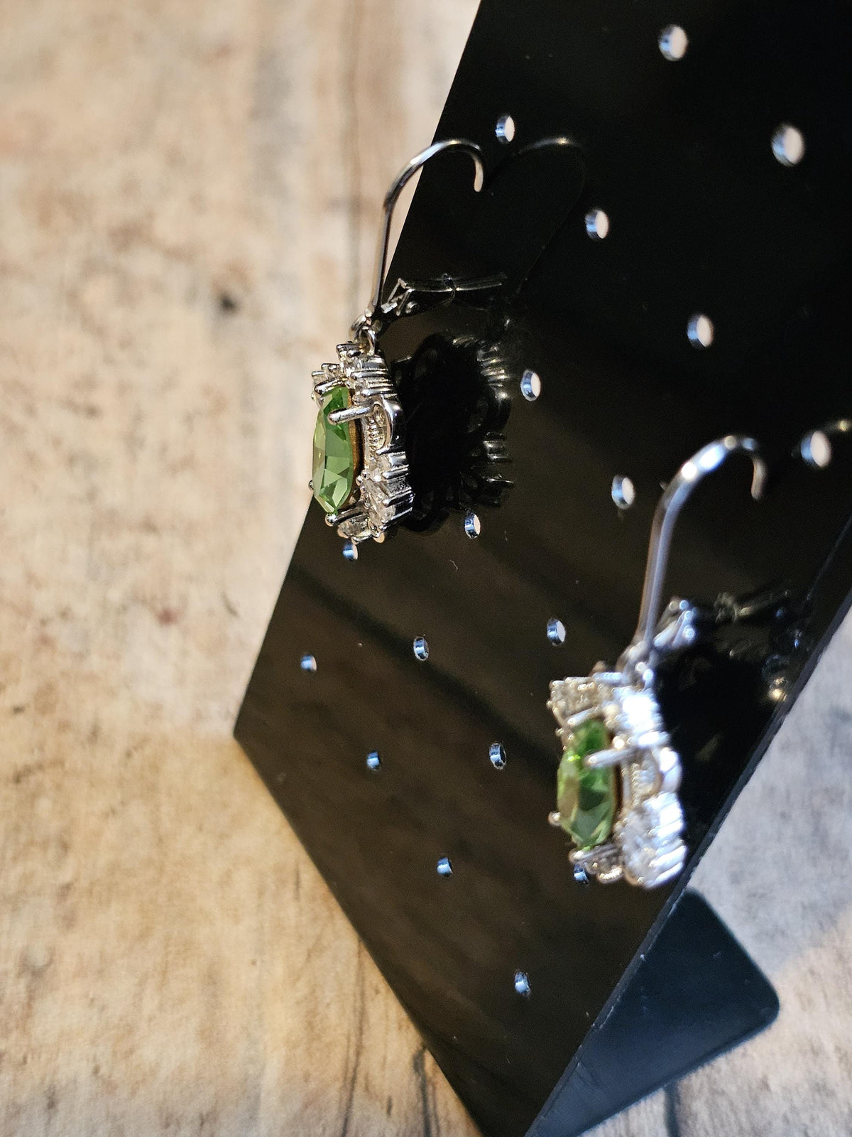 Uranium Glass Leverback Fleur De Lis Earrings Sterling Silver with Marquise cut 12x6 mm Uranium Glass stones, that glow under black/UV light