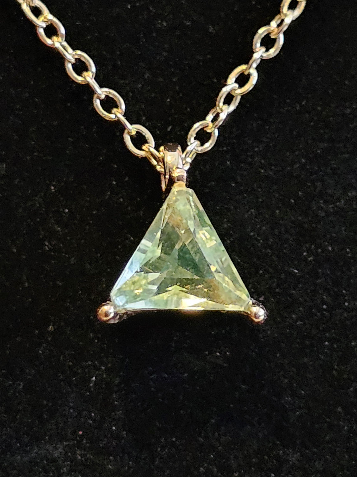 Uranium Glass Pendant READ DESCRIPTION in new Sterling Silver with a Trillion cut Uranium glass stone that glows under black / UV light