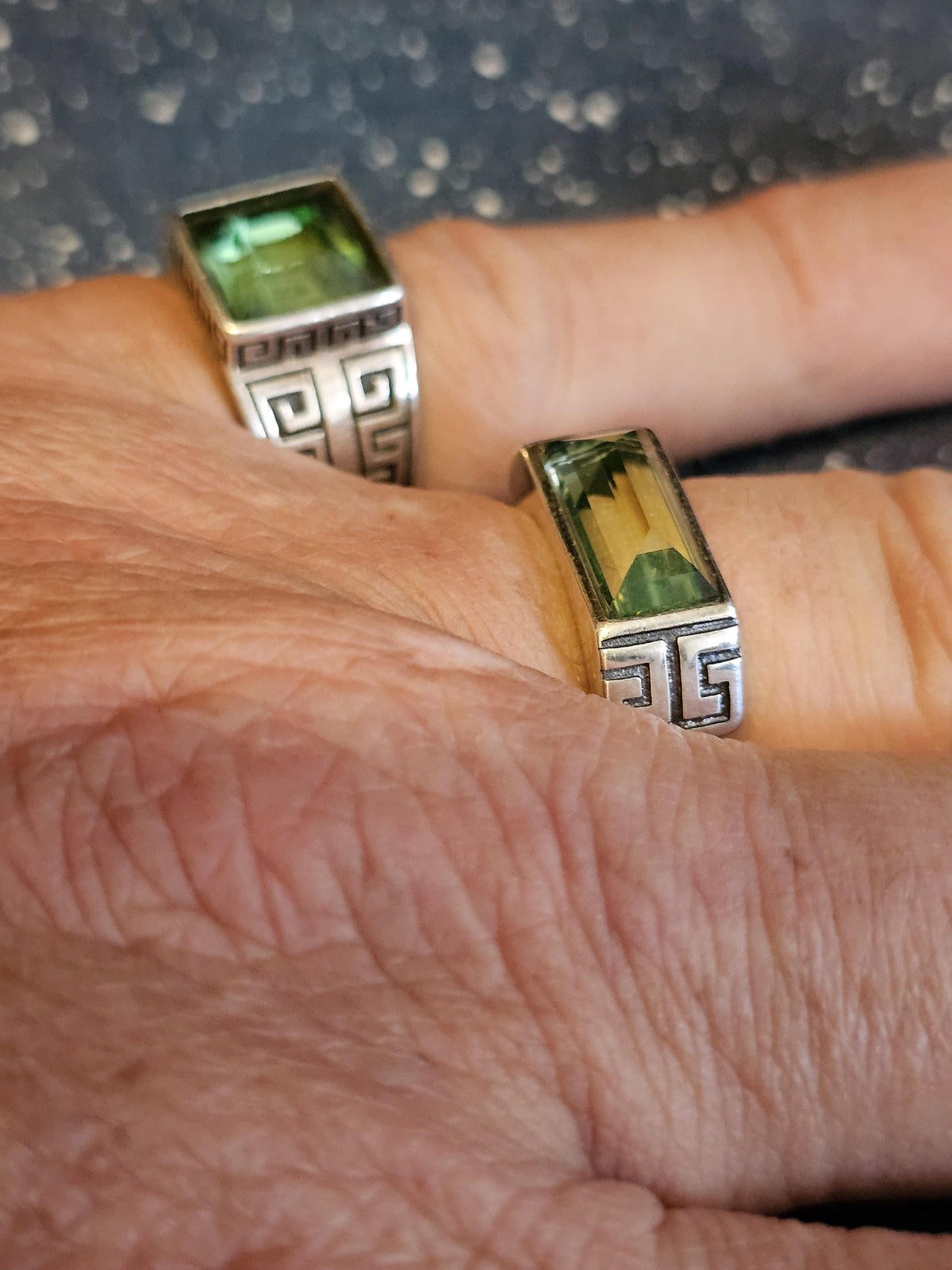 Uranium Glass Adjustable Ring new Sterling Silver Czechoslovakian 13x6 mm Uranium glass Emerald cut stone that glows under black / UV light