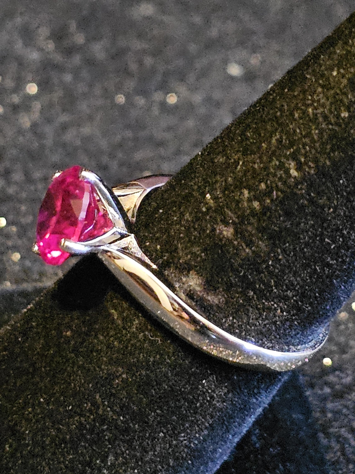 Lab grown Ruby Round cut Solitaire Ring size 7 in new Sterling Silver with 8mm lab grown Ruby stone that glows under black/UV light