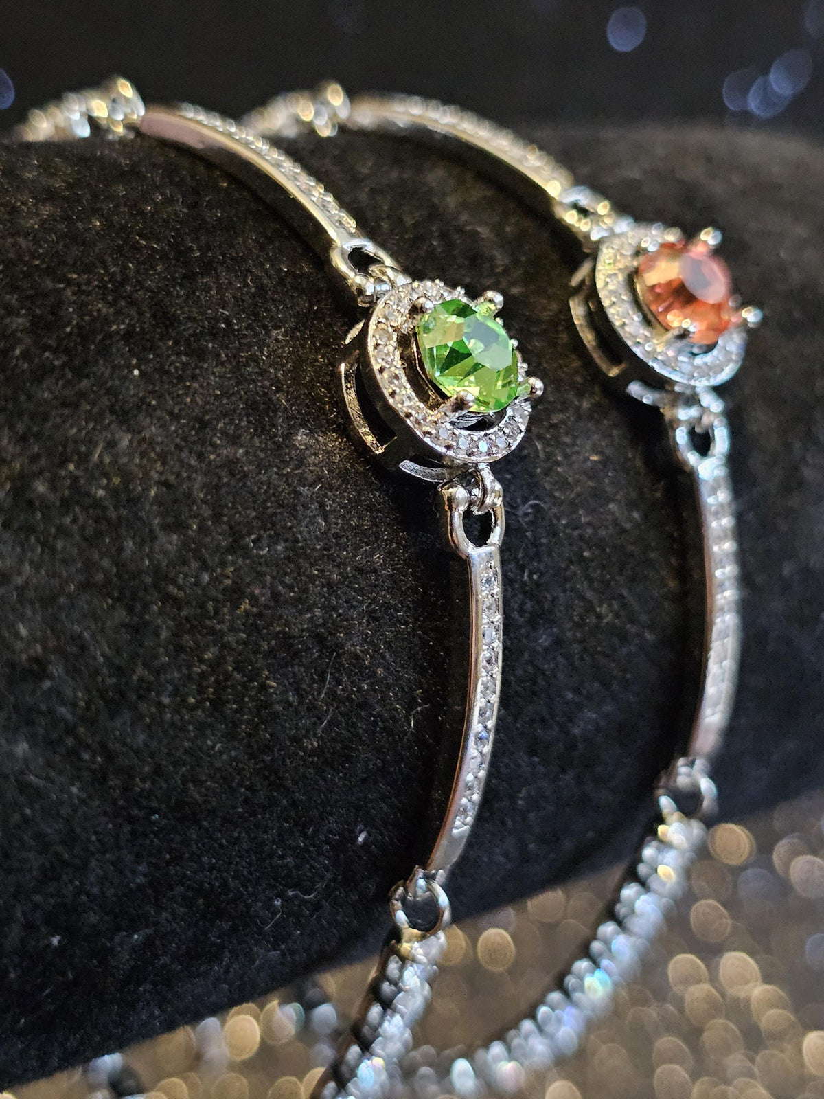 Uranium Glass Bracelet new Sterling Silver setting holding a vintage 6 mm Uranium glass Round cut stone that glows under black / UV light