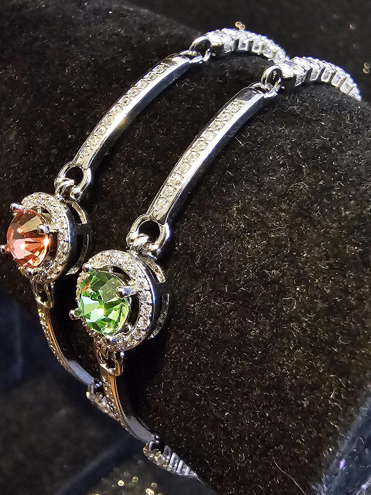 Uranium Glass Bracelet new Sterling Silver setting holding a vintage 6 mm Uranium glass Round cut stone that glows under black / UV light