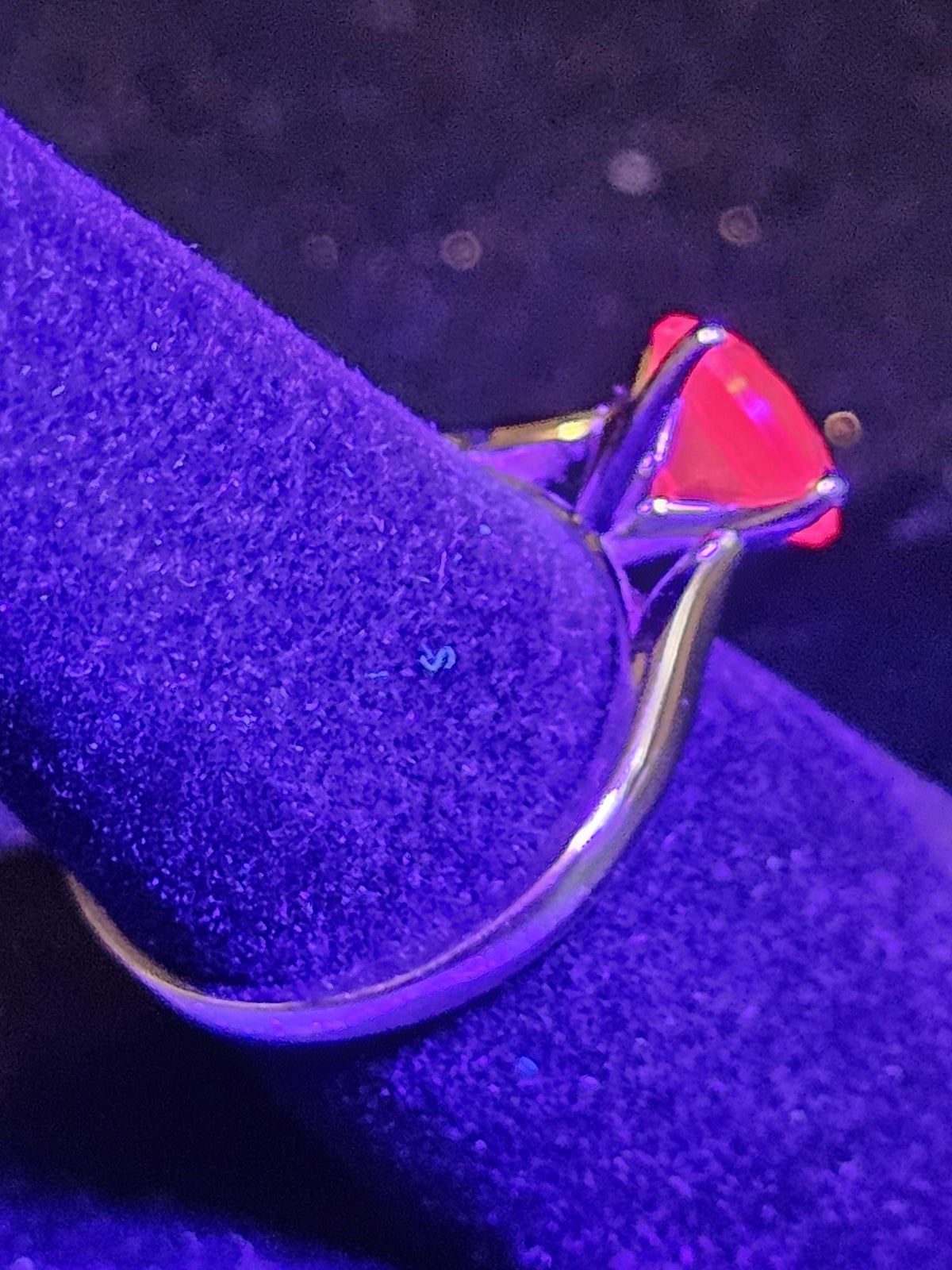 Lab grown Ruby Round cut Solitaire Ring size 7 in new Sterling Silver with 8mm lab grown Ruby stone that glows under black/UV light