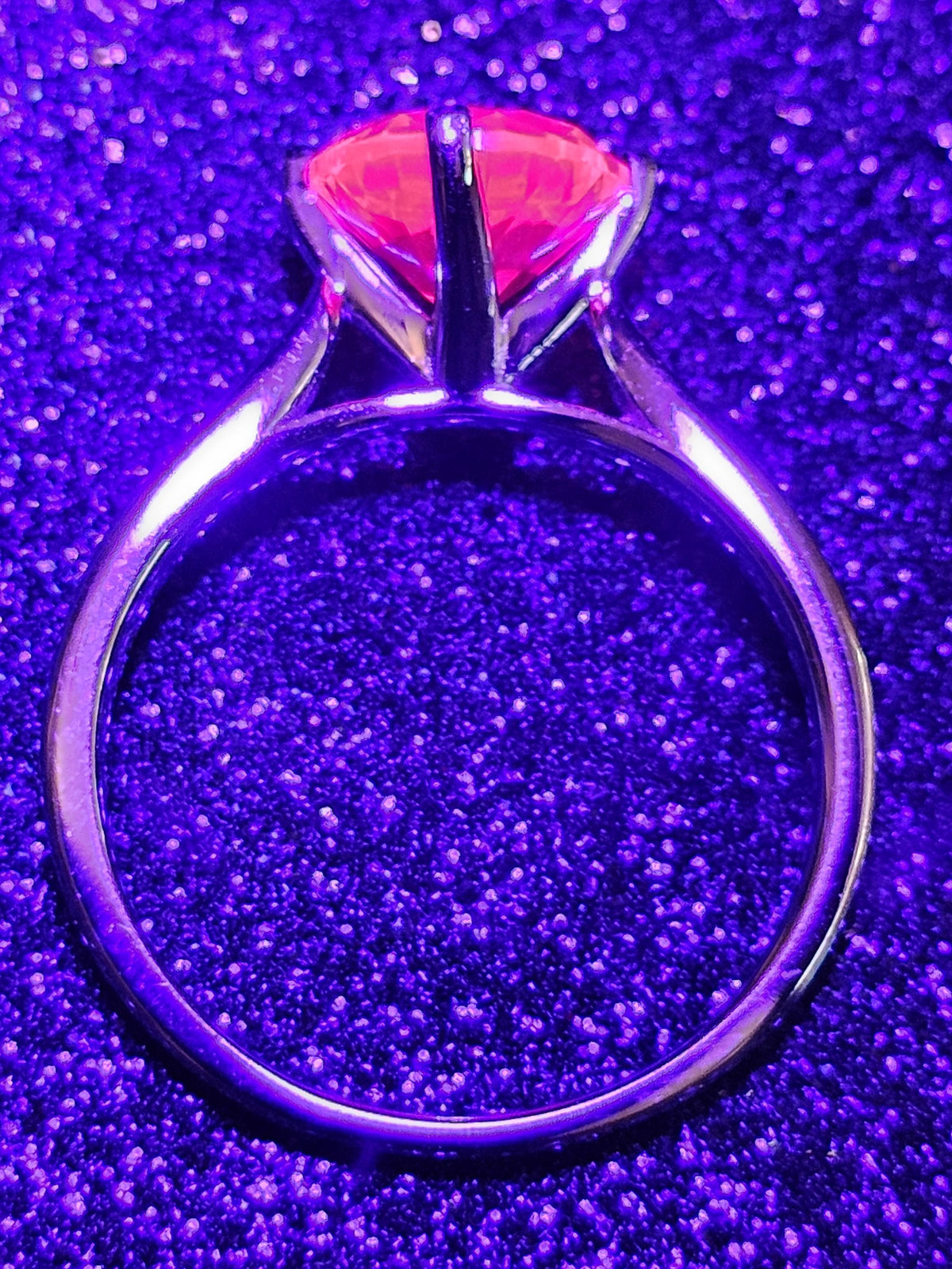 Lab grown Ruby Round cut Solitaire Ring size 7 in new Sterling Silver with 8mm lab grown Ruby stone that glows under black/UV light