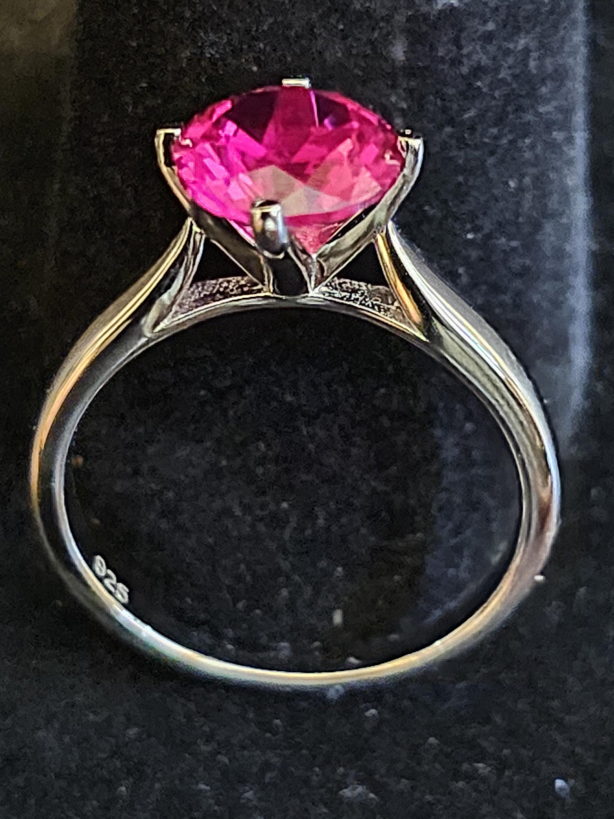 Lab grown Ruby Round cut Solitaire Ring size 7 in new Sterling Silver with 8mm lab grown Ruby stone that glows under black/UV light