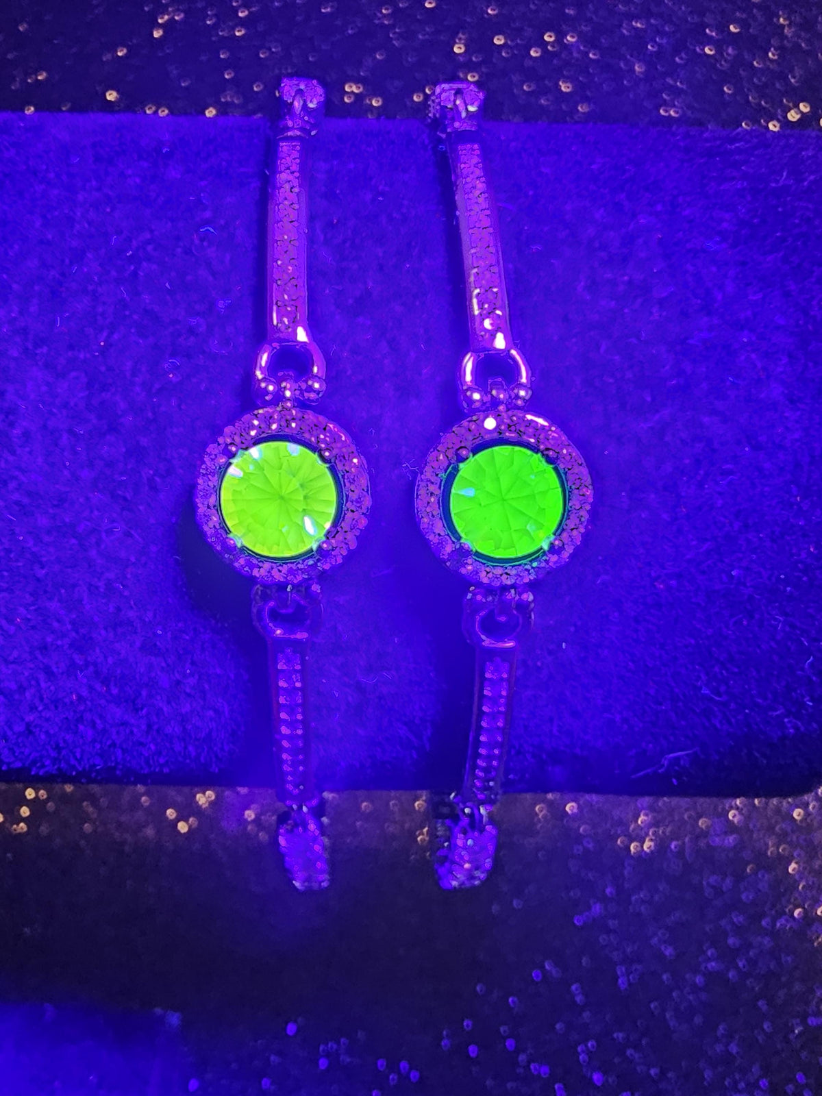 Uranium Glass Bracelet new Sterling Silver setting holding a vintage 6 mm Uranium glass Round cut stone that glows under black / UV light