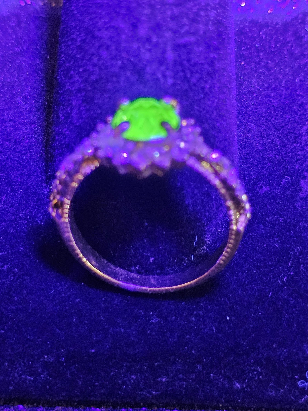 Uranium Glass Ring size 7 new Yellow Gold plated with a vintage 6 mm Round cut Uranium glass stone that glows under black / UV light
