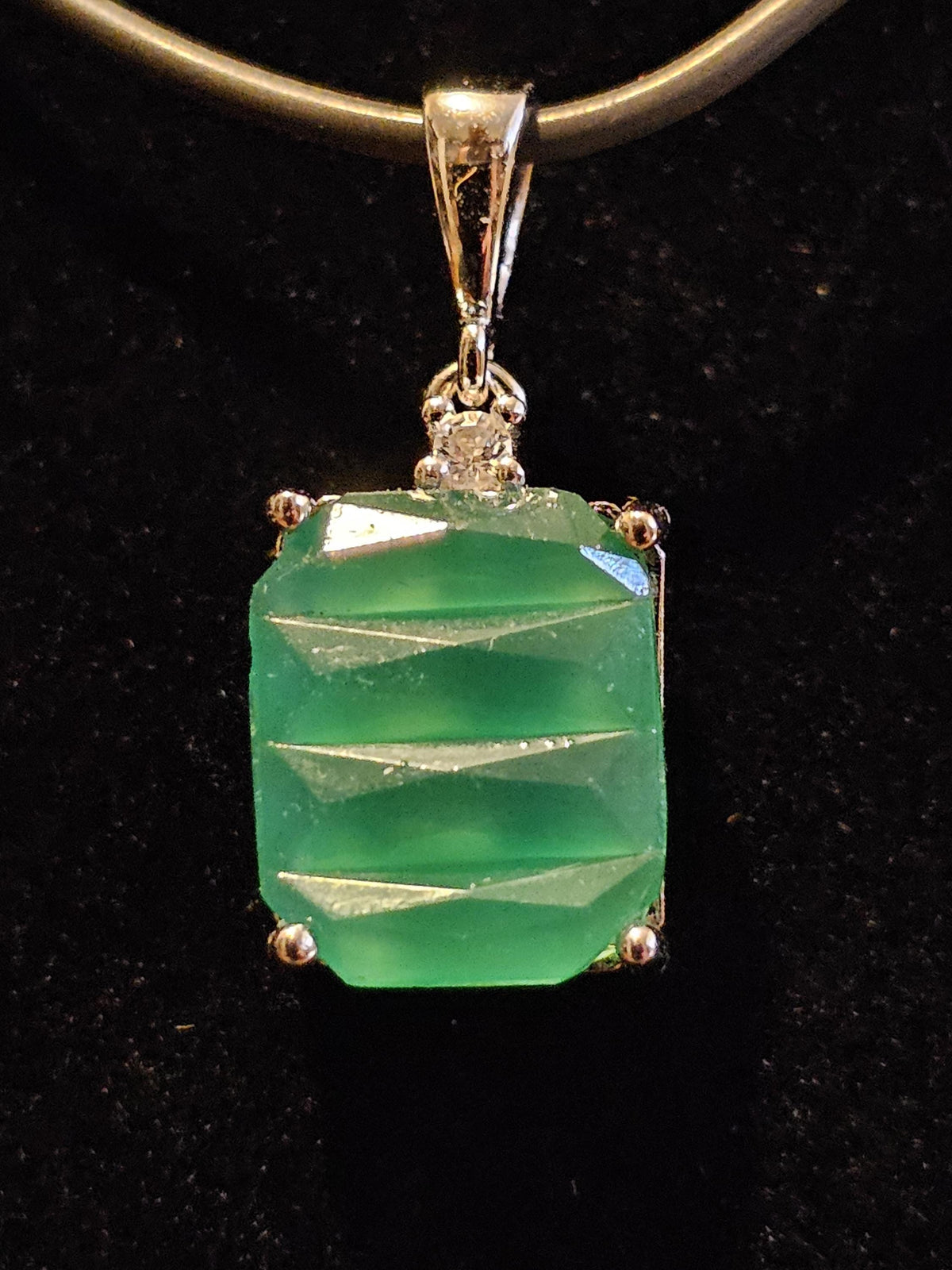 Uranium Glass Pendant new Sterling Silver setting with a 12x10 mm vintage Emerald cut, Uranium Glass stone that glows under black / UV light