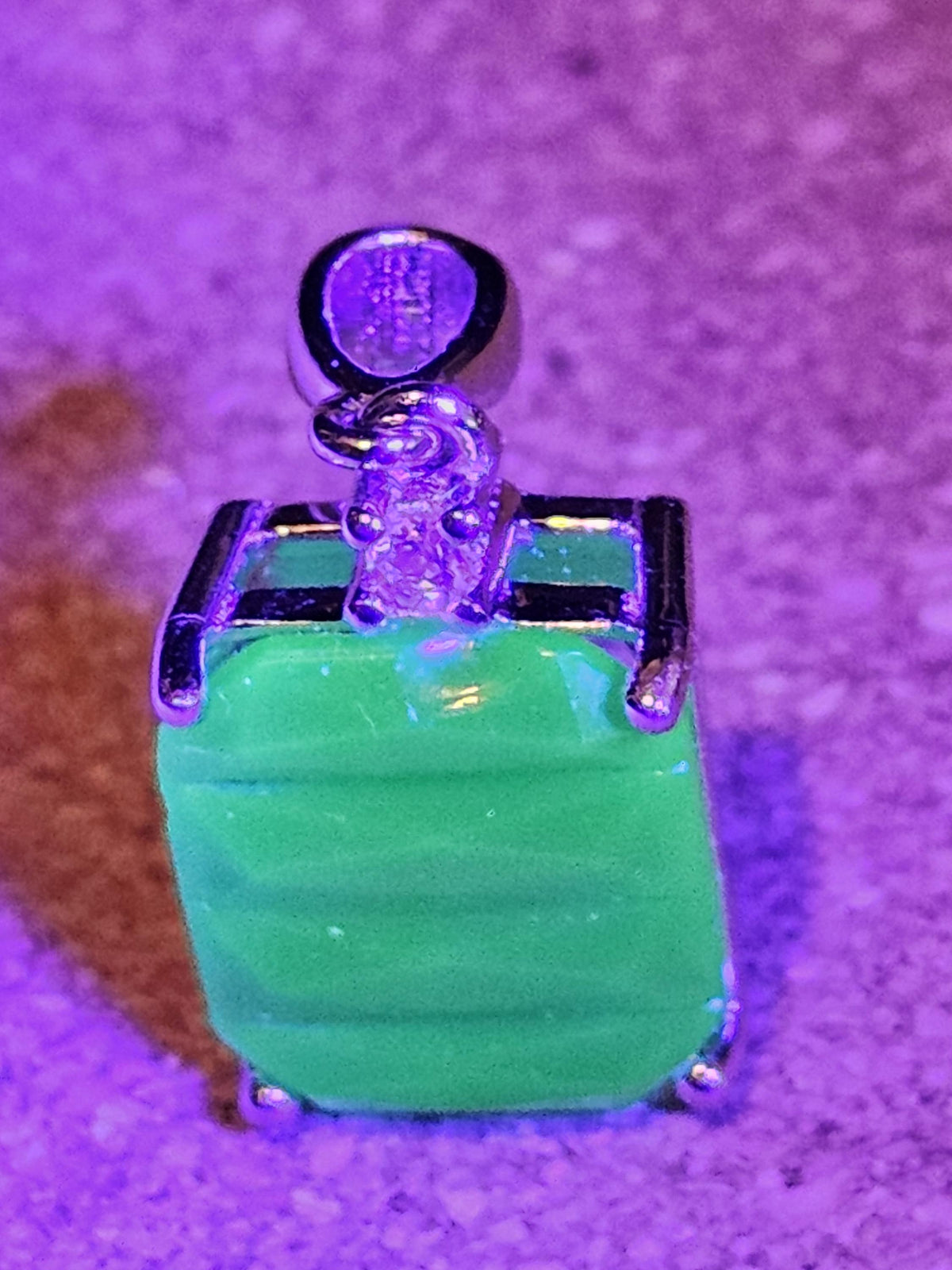 Uranium Glass Pendant new Sterling Silver setting with a 12x10 mm vintage Emerald cut, Uranium Glass stone that glows under black / UV light