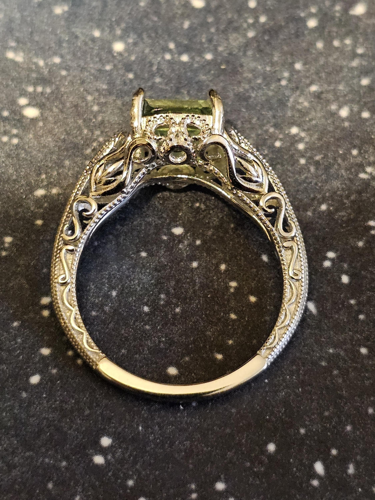 Uranium Glass Princess cut Ring size 7 in new Sterling Silver with clear refurbished Uranium glass stone that glows under black / UV light
