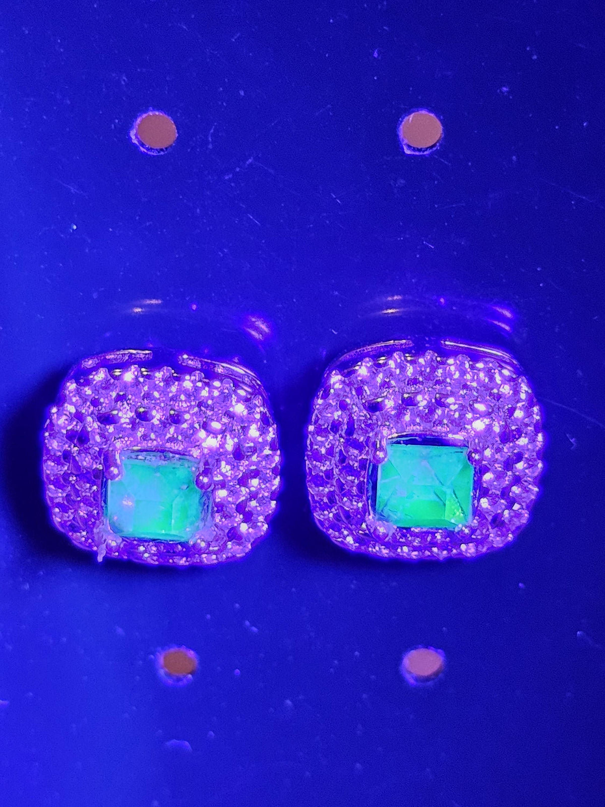 Uranium Glass Earrings vintage style in new Sterling Silver with Vintage Princess cut Uranium Glass stones, 6mm glows under black/UV light