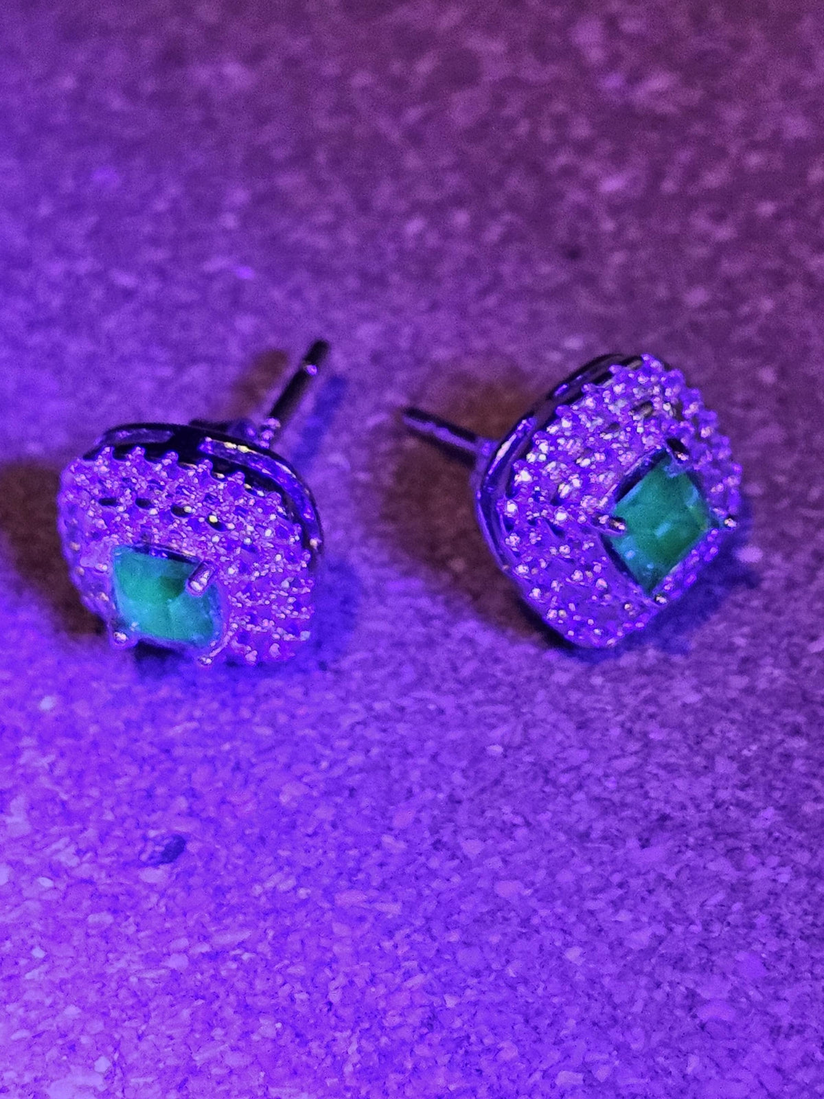 Uranium Glass Earrings vintage style in new Sterling Silver with Vintage Princess cut Uranium Glass stones, 6mm glows under black/UV light