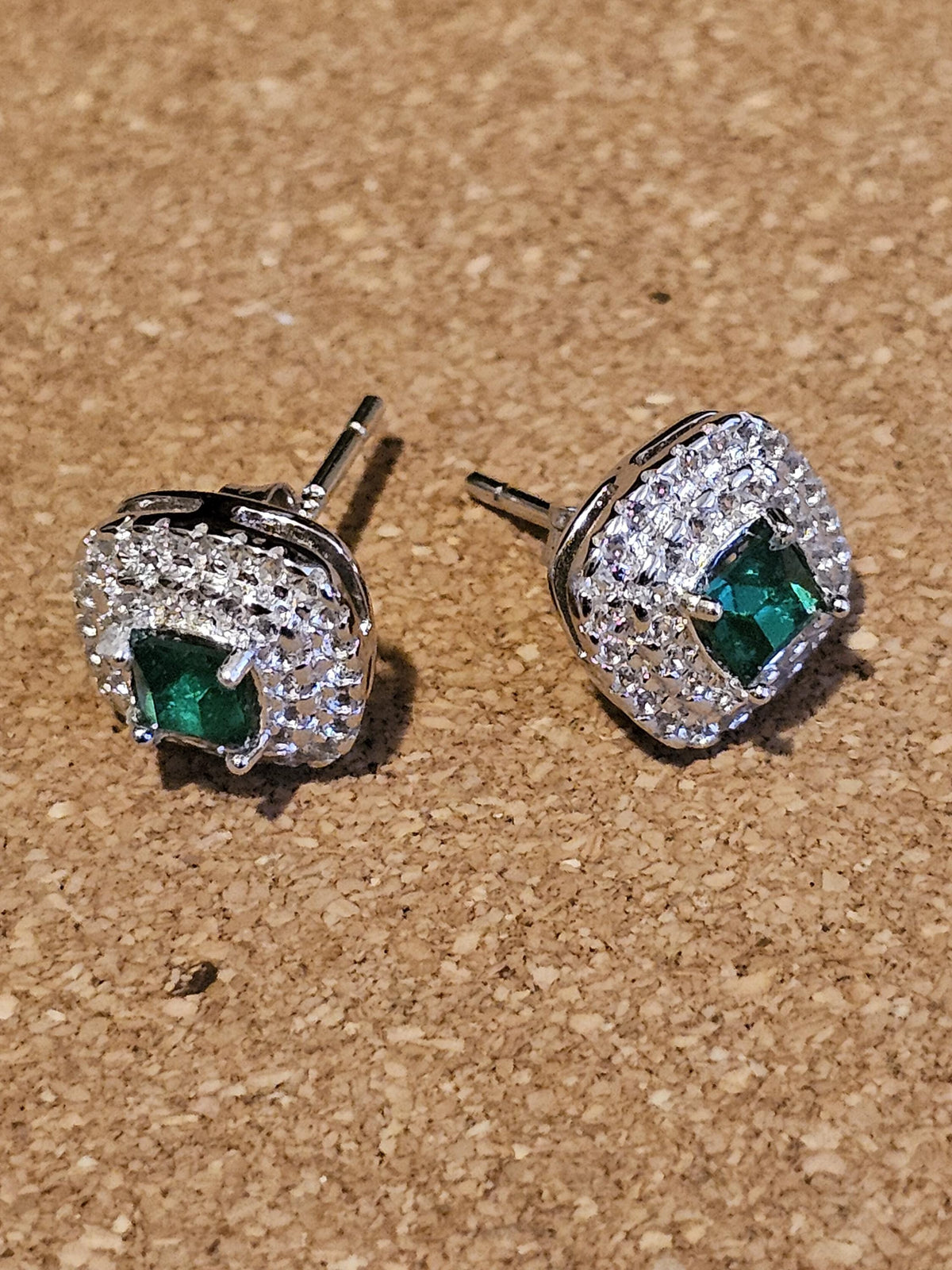 Uranium Glass Earrings vintage style in new Sterling Silver with Vintage Princess cut Uranium Glass stones, 6mm glows under black/UV light