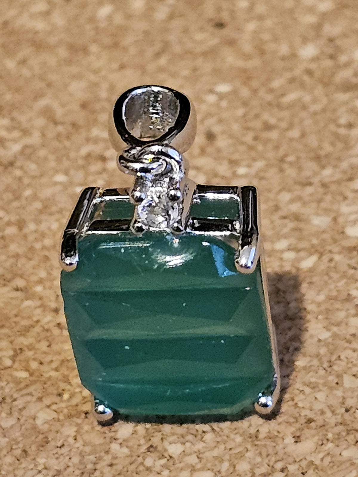 Uranium Glass Pendant new Sterling Silver setting with a 12x10 mm vintage Emerald cut, Uranium Glass stone that glows under black / UV light