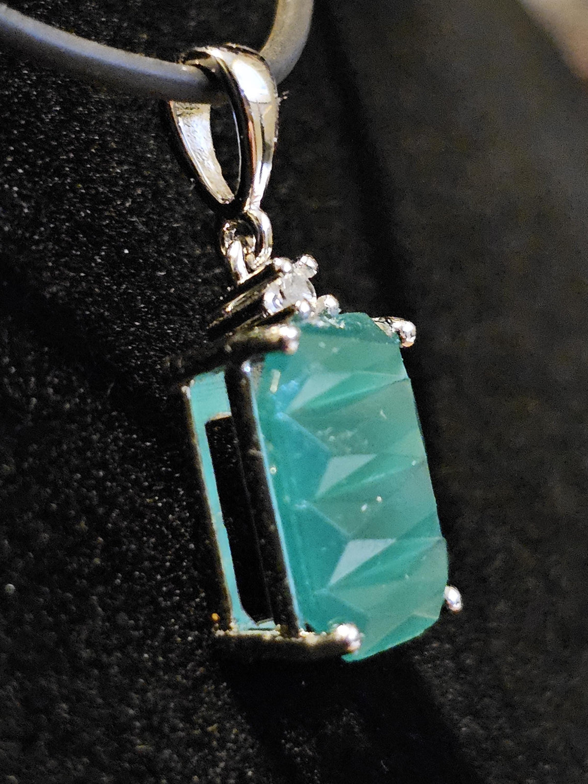 Uranium Glass Pendant new Sterling Silver setting with a 12x10 mm vintage Emerald cut, Uranium Glass stone that glows under black / UV light