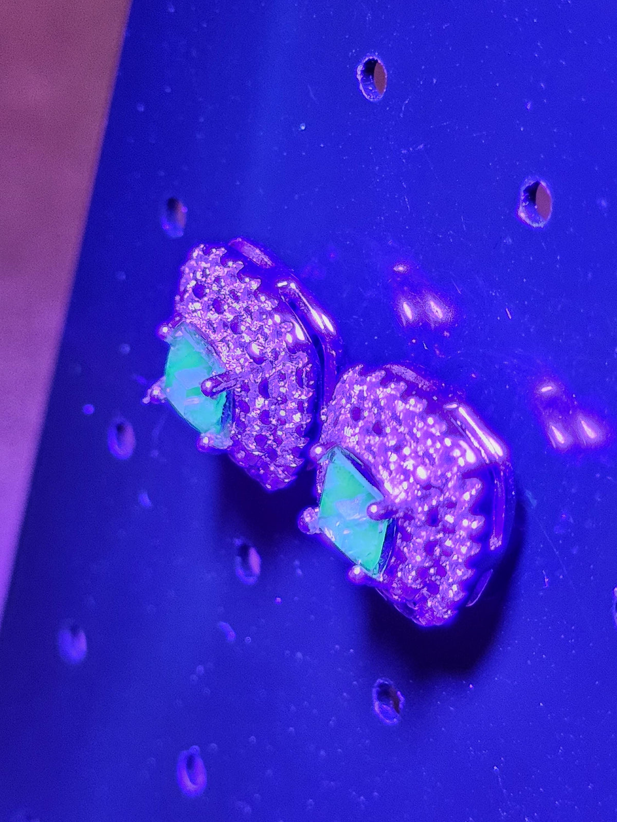 Uranium Glass Earrings vintage style in new Sterling Silver with Vintage Princess cut Uranium Glass stones, 6mm glows under black/UV light