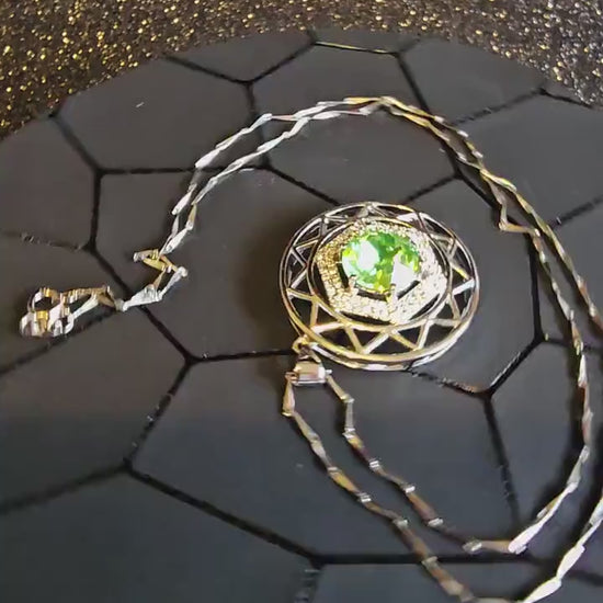 Uranium Glass Pendant w/ necklace stylish new Sterling Silver setting with vintage 10 mm Uranium glass stone that glows under black/UV light