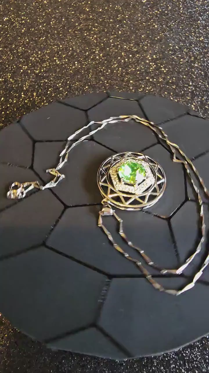 Uranium Glass Pendant w/ necklace stylish new Sterling Silver setting with vintage 10 mm Uranium glass stone that glows under black/UV light