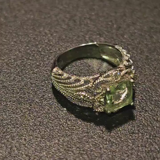 Uranium Glass Princess cut Ring size 6 in new Sterling Silver with clear refurbished Uranium glass stone that glows under black / UV light