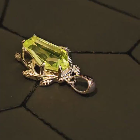 Uranium Glass Coffin cut Pendant in new Sterling Silver with Czech glass 14x8 mm Uranium Glass stone that glows under black / UV light