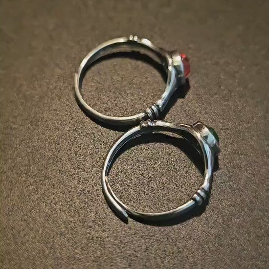 Uranium Glass Adjustable Ring new Sterling Silver with a vintage 6mm Green or Pink Uranium glass stone that glows under black light