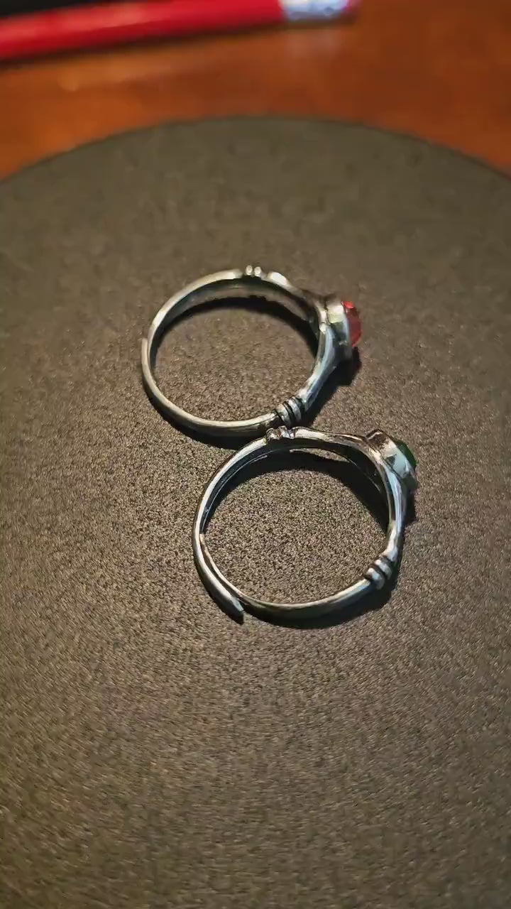 Uranium Glass Adjustable Ring new Sterling Silver with a vintage 6mm Green or Pink Uranium glass stone that glows under black light