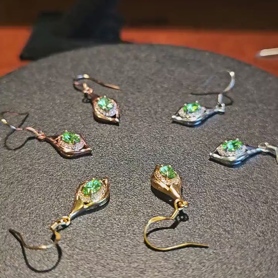 Uranium Glass Earrings in new White, Yellow, or Rose Gold plated Sterling Silver with Vintage Uranium Glass stones, glows under black/UV lig