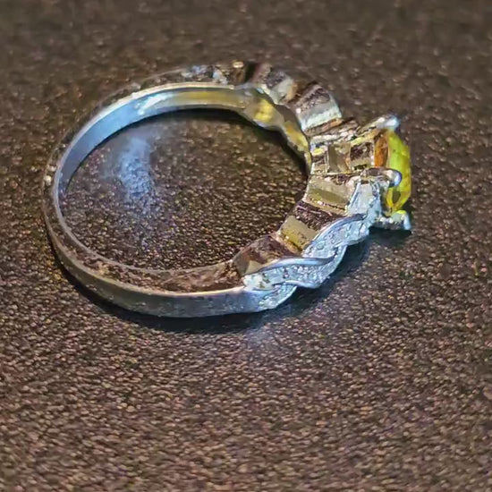 Cadmium Glass Round cut Ring size 8 new Sterling Silver ring with vintage 6 mm Cadmium glass stone that glows under black / UV light