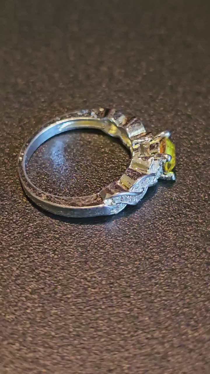 Cadmium Glass Round cut Ring size 8 new Sterling Silver ring with vintage 6 mm Cadmium glass stone that glows under black / UV light