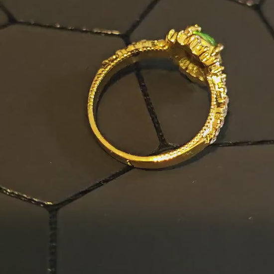 Uranium Glass Ring size 7 new Yellow Gold plated with a vintage 6 mm Round cut Uranium glass stone that glows under black /  UV light